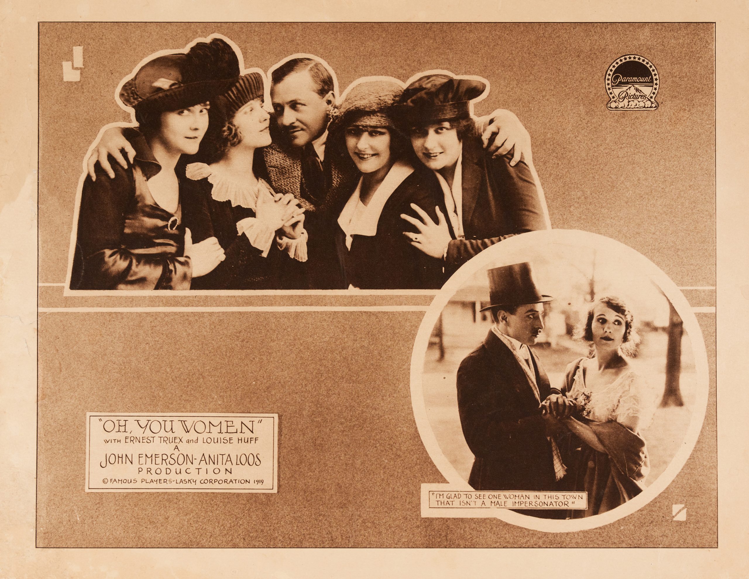 A lobby card featuring a dining couple and another vignette with the lead actors on a walk.