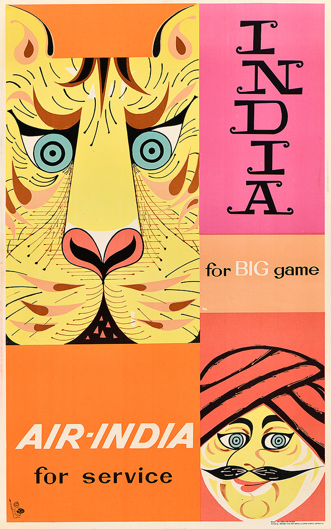 A photo-offset poster of a tiger and a mustachioed figure wearing a turban.