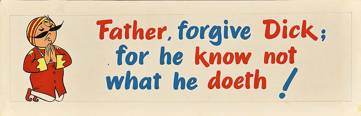 A billboard mockup of a mustachioed figure wearing a turban and is kneeling and praying.