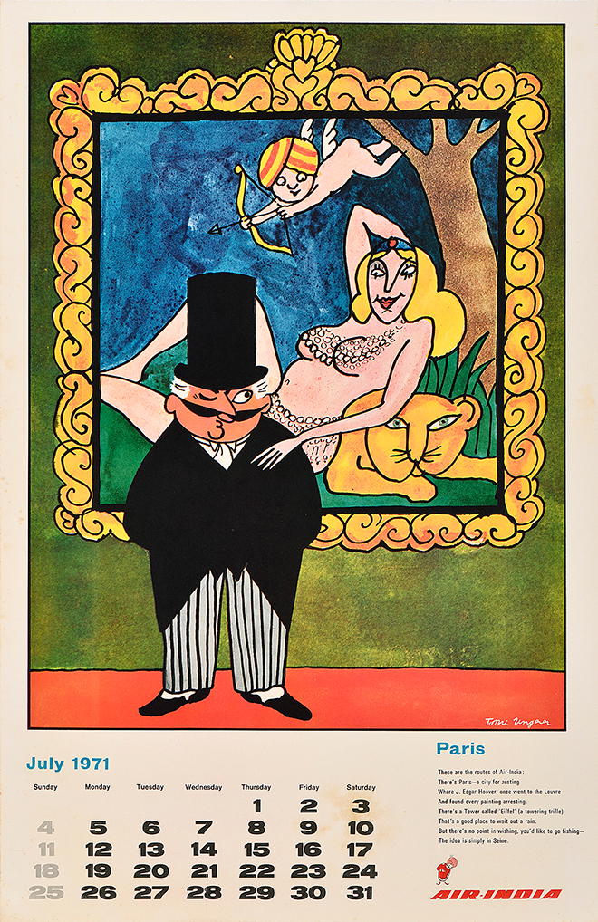 A photo-offset poster of a figure in a top hat posing in front of a painting of a naked woman.