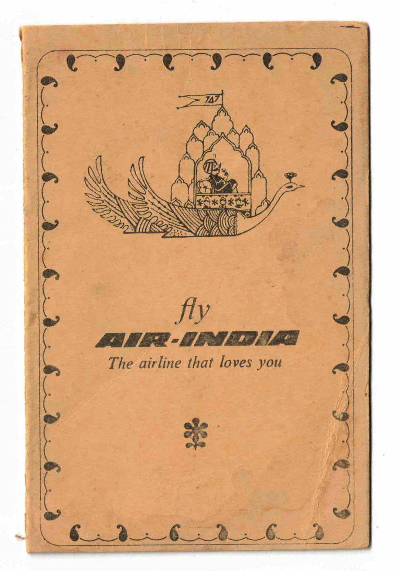 A booklet of vaccination certificates depicting a mustachioed figure in a swan-like boat.