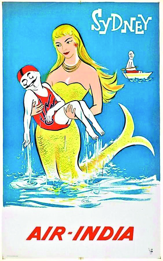 A photo-offset poster of a mermaid holding a mustachioed figure in her arms.