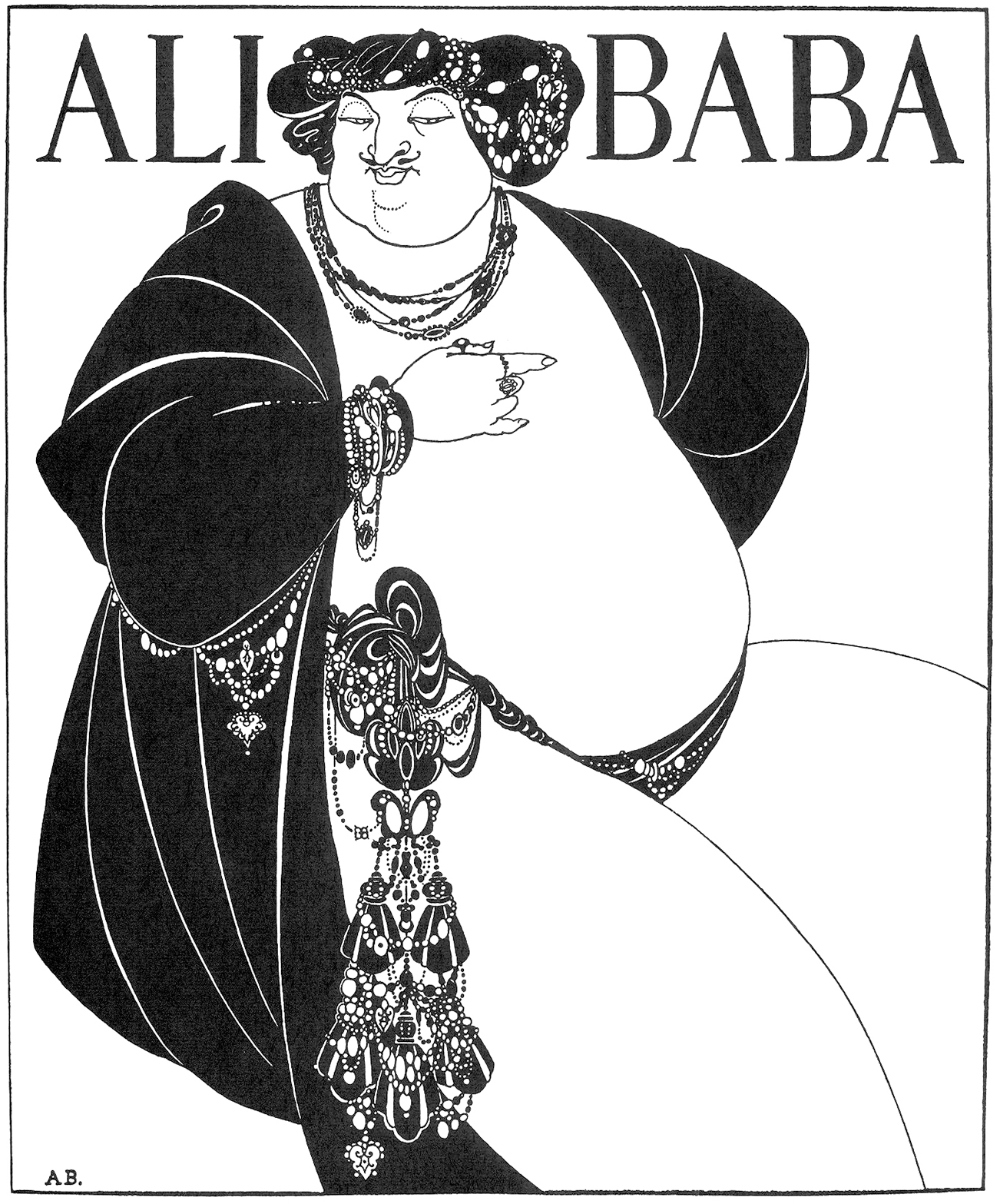 A black and white illustration of a corpulent figure in traditional Ottoman robes.