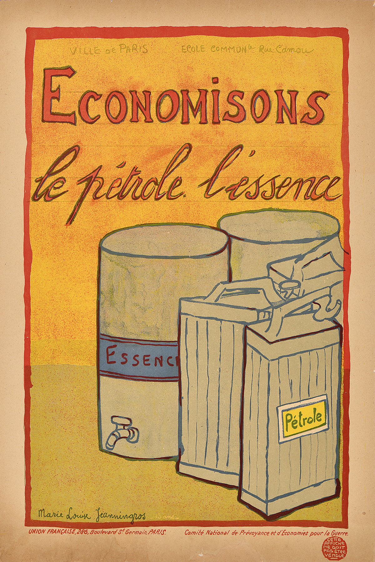 A yellow lithographic poster of 4 gas cannisters.