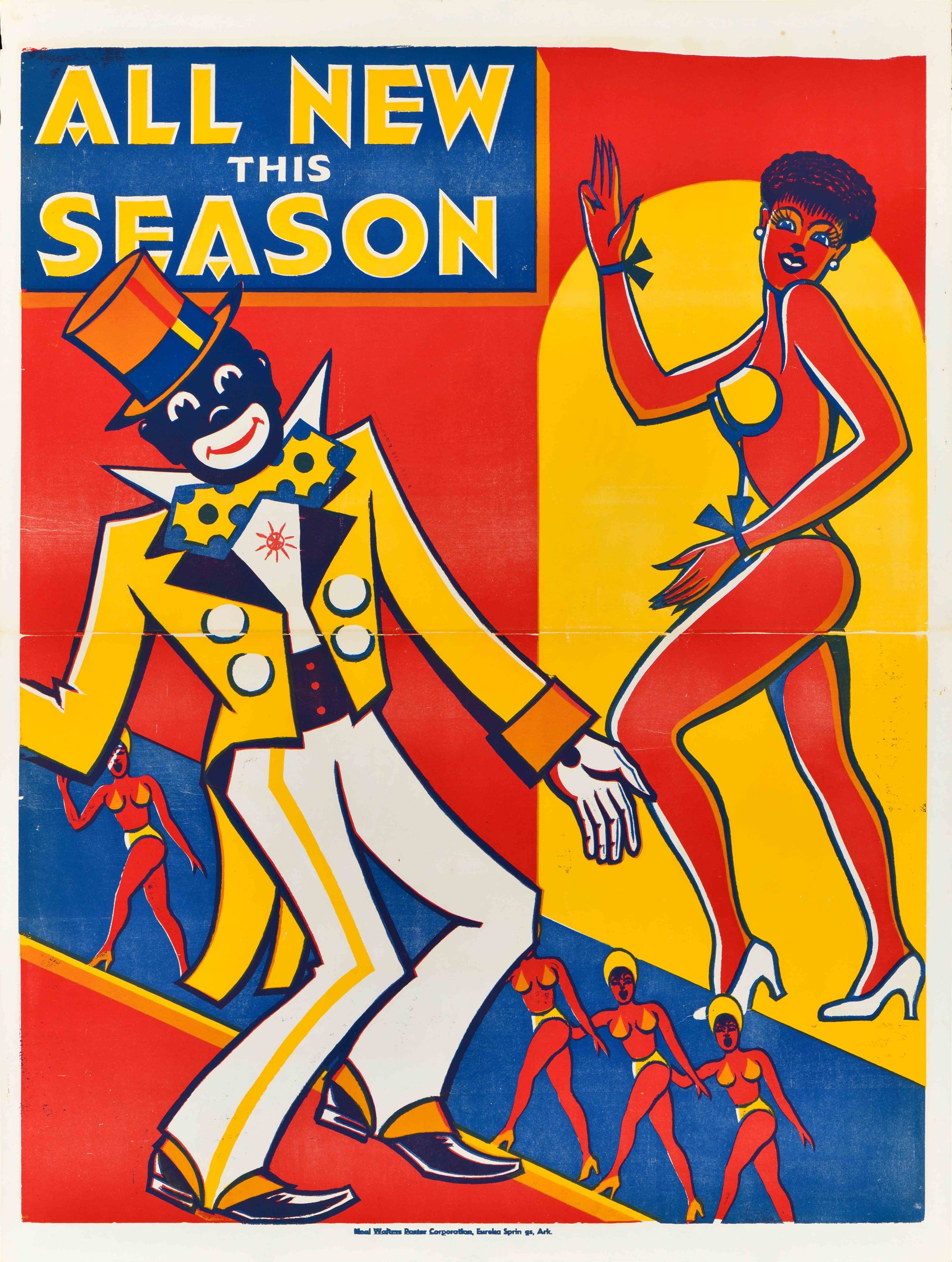 A photo offset poster of a sambo stereotype on stage next to a jezebel stereotype.