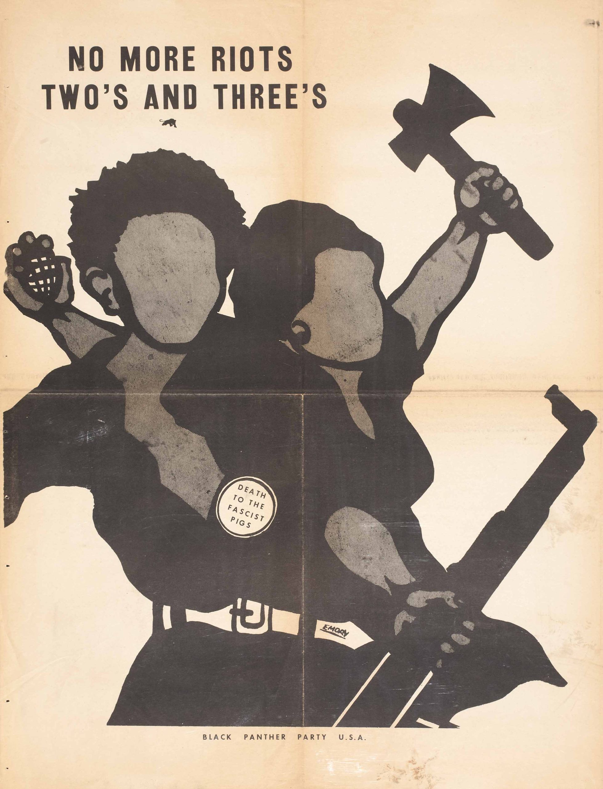 An illustrated poster of 2 Black women with no facial features holding weapons.
