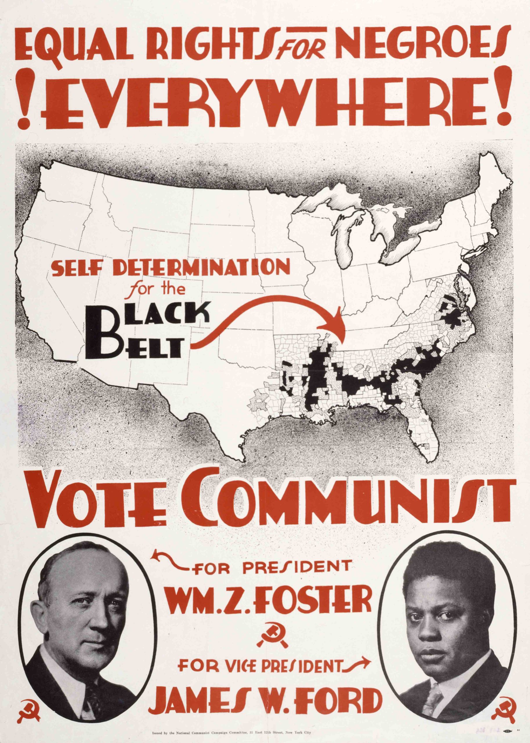 A photo offset campaign poster of a map of the United States urging voters to vote communist.